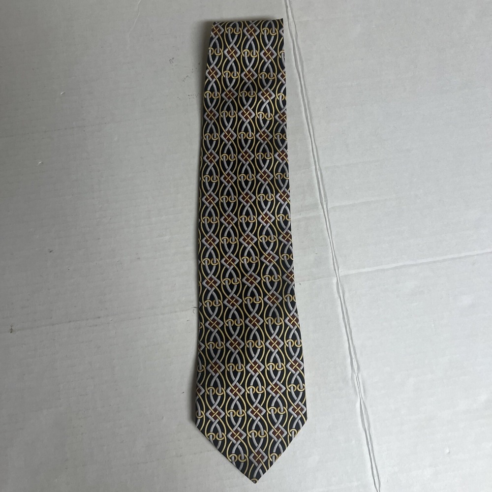 Paolo Gucci Mens Tie Geometric Black Burgandy Gold 100% Silk Italy